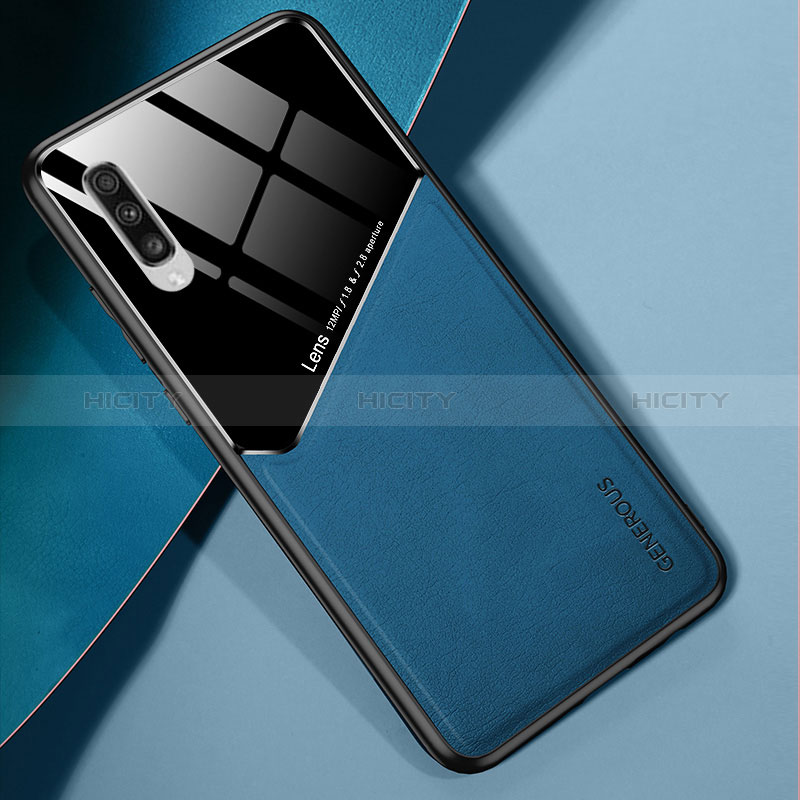 Custodia Silicone Morbida In Pelle Cover con Magnetico per Samsung Galaxy A70 Blu
