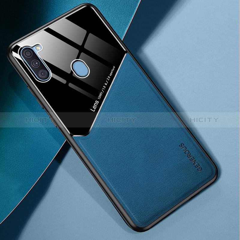 Custodia Silicone Morbida In Pelle Cover con Magnetico per Samsung Galaxy M11 Blu