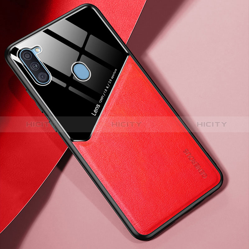 Custodia Silicone Morbida In Pelle Cover con Magnetico per Samsung Galaxy M11 Rosso
