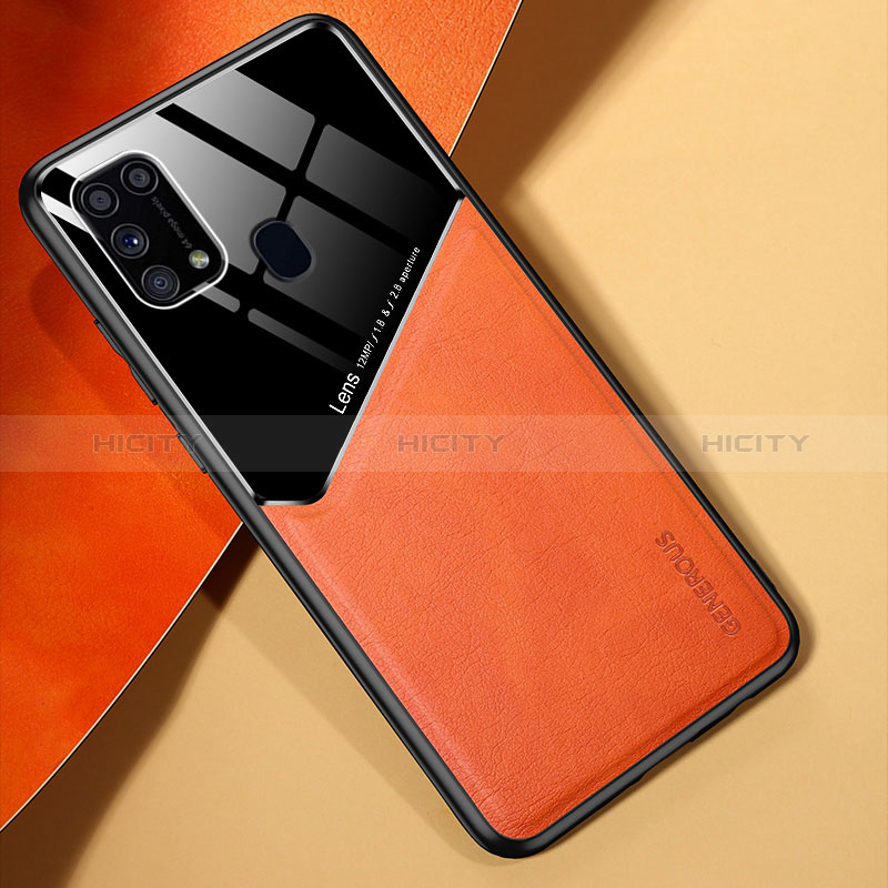 Custodia Silicone Morbida In Pelle Cover con Magnetico per Samsung Galaxy M21s Arancione