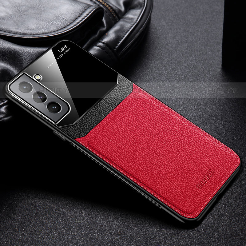 Custodia Silicone Morbida In Pelle Cover con Magnetico per Samsung Galaxy S21 5G Rosso