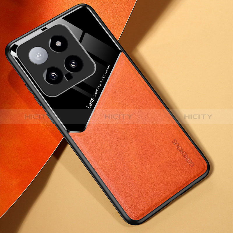 Custodia Silicone Morbida In Pelle Cover con Magnetico per Xiaomi Mi 14 Pro 5G Arancione