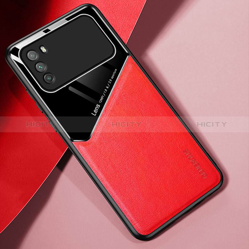 Custodia Silicone Morbida In Pelle Cover con Magnetico per Xiaomi Poco M3 Rosso