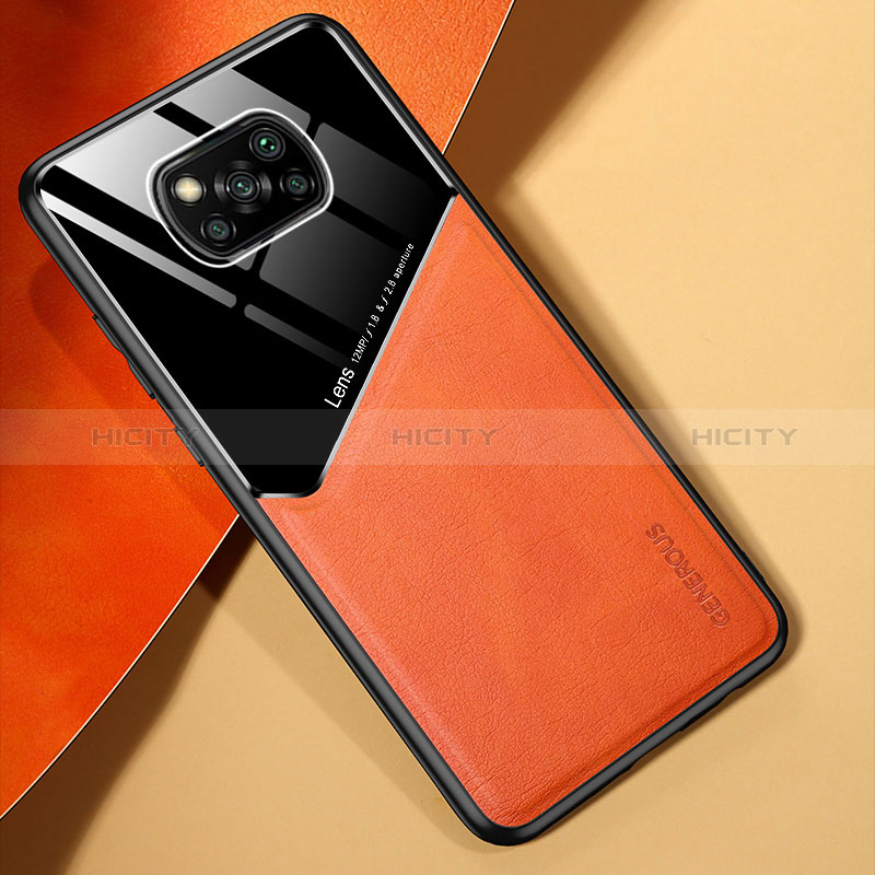 Custodia Silicone Morbida In Pelle Cover con Magnetico per Xiaomi Poco X3 Pro Arancione