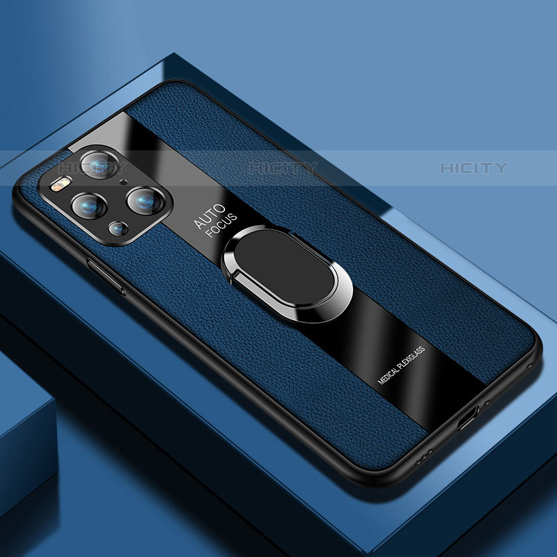 Custodia Silicone Morbida In Pelle Cover con Magnetico S01 per Oppo Find X3 Pro 5G Blu