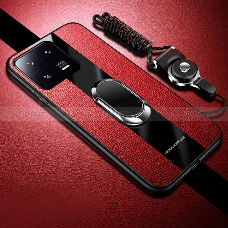 Custodia Silicone Morbida In Pelle Cover con Magnetico S01 per Xiaomi Mi 13 5G Rosso