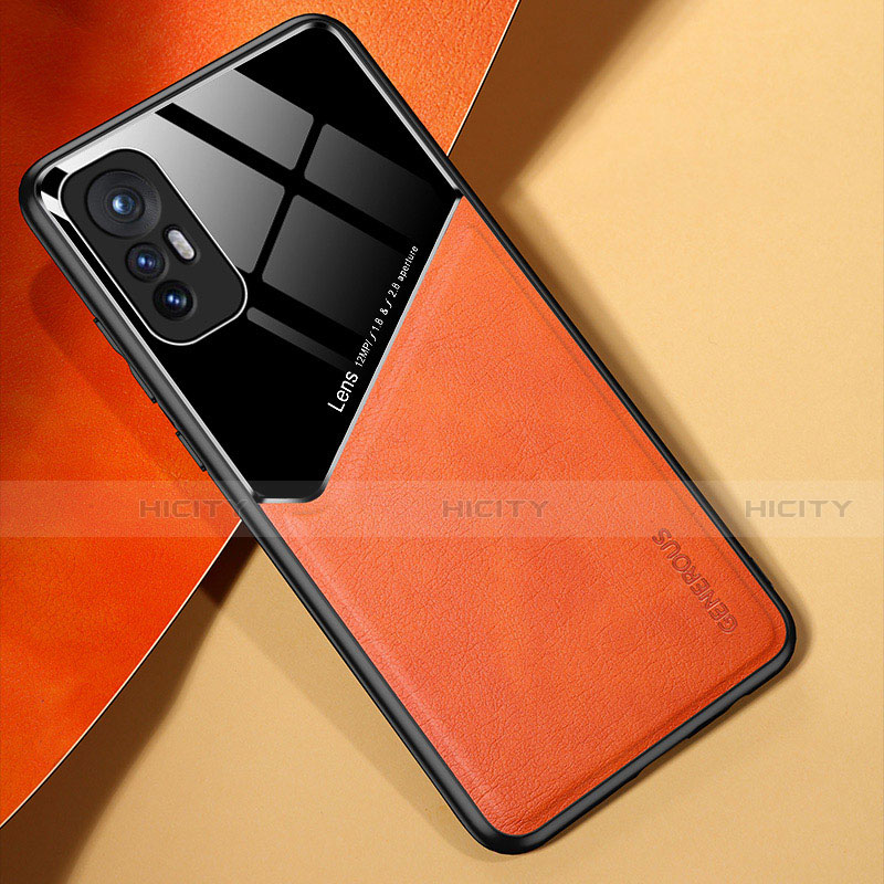 Custodia Silicone Morbida In Pelle Cover con Magnetico S02 per Xiaomi Mi 12 5G Arancione