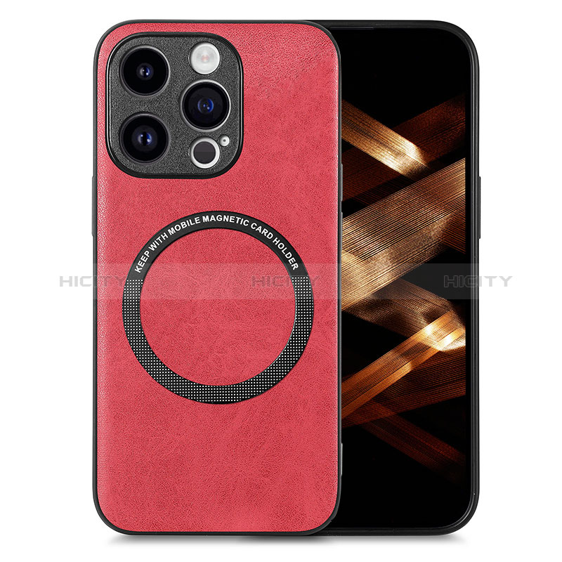 Custodia Silicone Morbida In Pelle Cover con Magnetico S02D per Apple iPhone 13 Pro Rosso