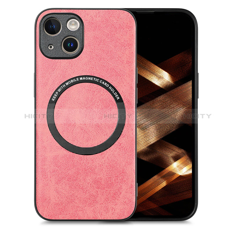 Custodia Silicone Morbida In Pelle Cover con Magnetico S02D per Apple iPhone 14 Plus Rosa