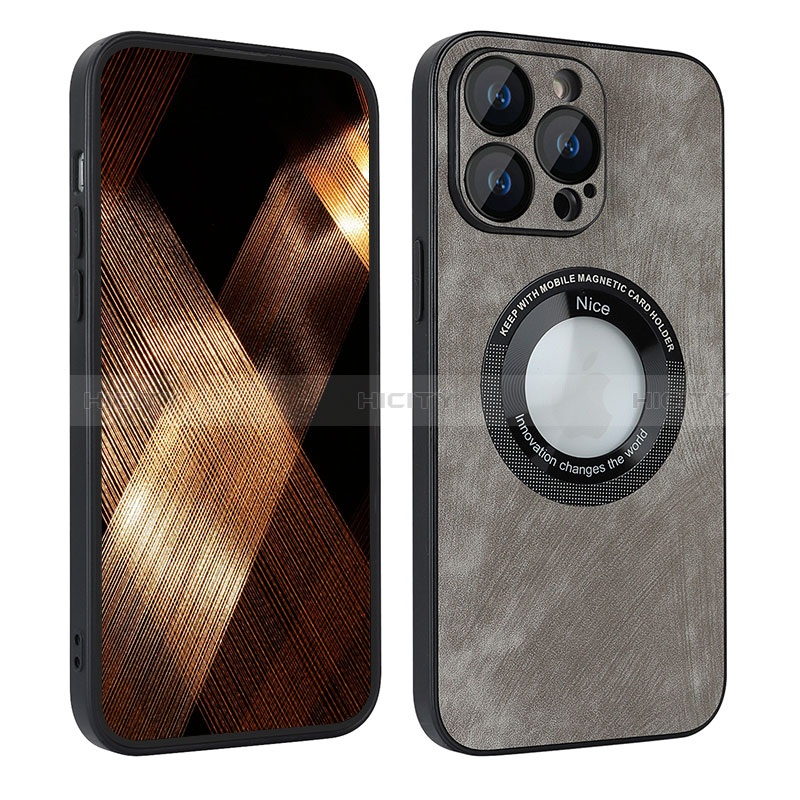 Custodia Silicone Morbida In Pelle Cover con Magnetico S07D per Apple iPhone 13 Pro Grigio Scuro