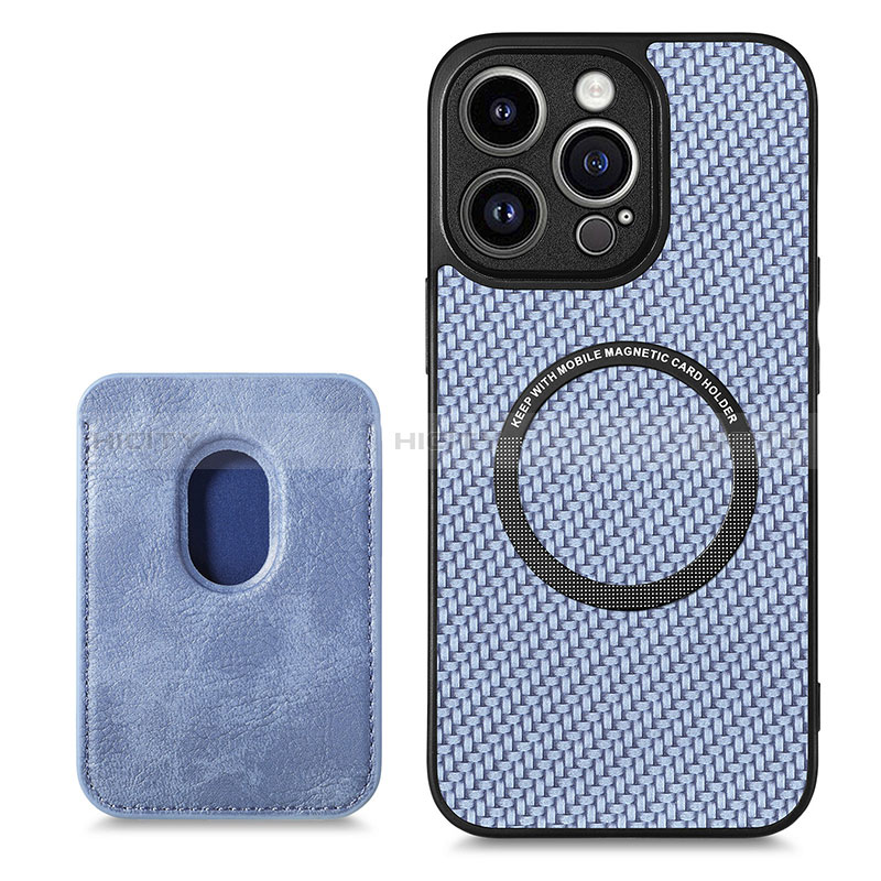 Custodia Silicone Morbida In Pelle Cover con Magnetico S08D per Apple iPhone 13 Pro Blu