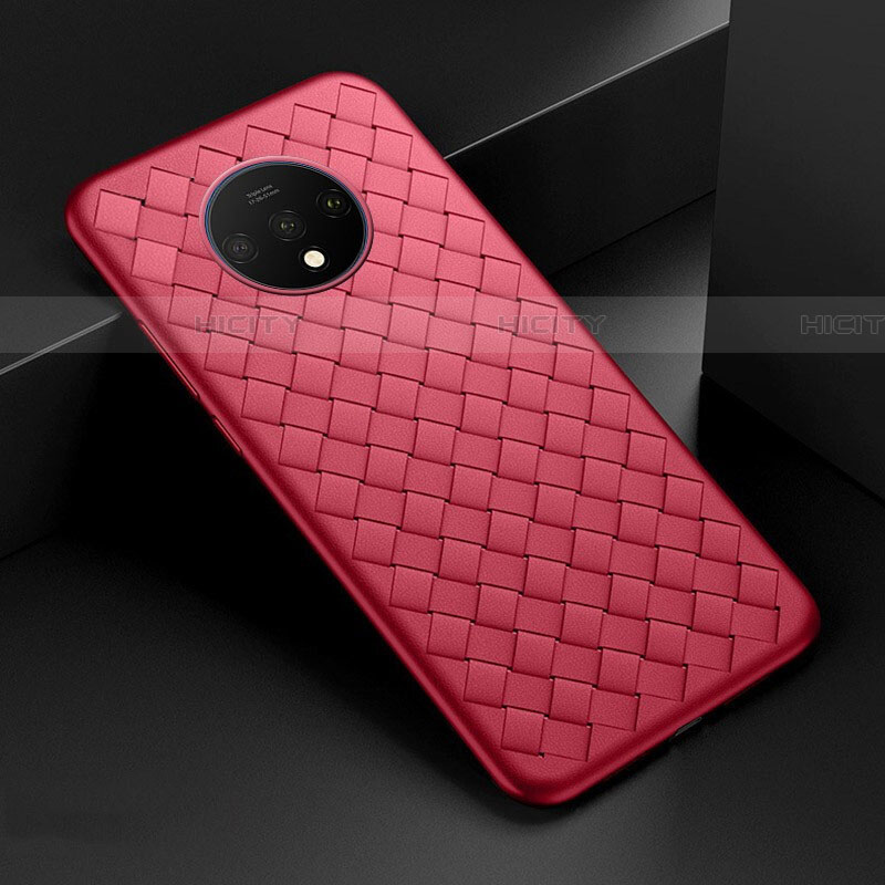 Custodia Silicone Morbida In Pelle Cover H01 per OnePlus 7T Rosso