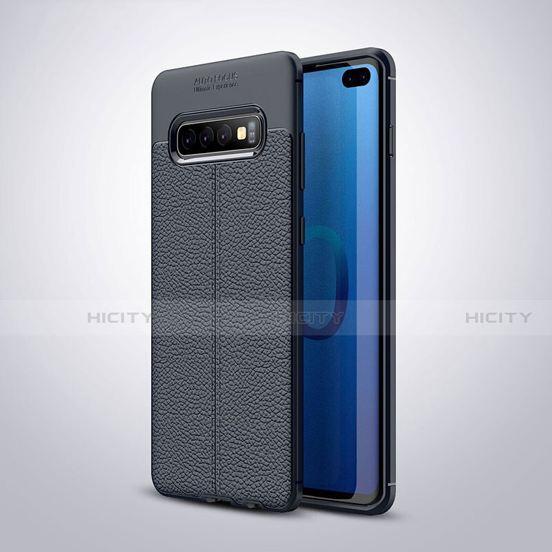 Custodia Silicone Morbida In Pelle Cover H02 per Samsung Galaxy S10 Plus Blu