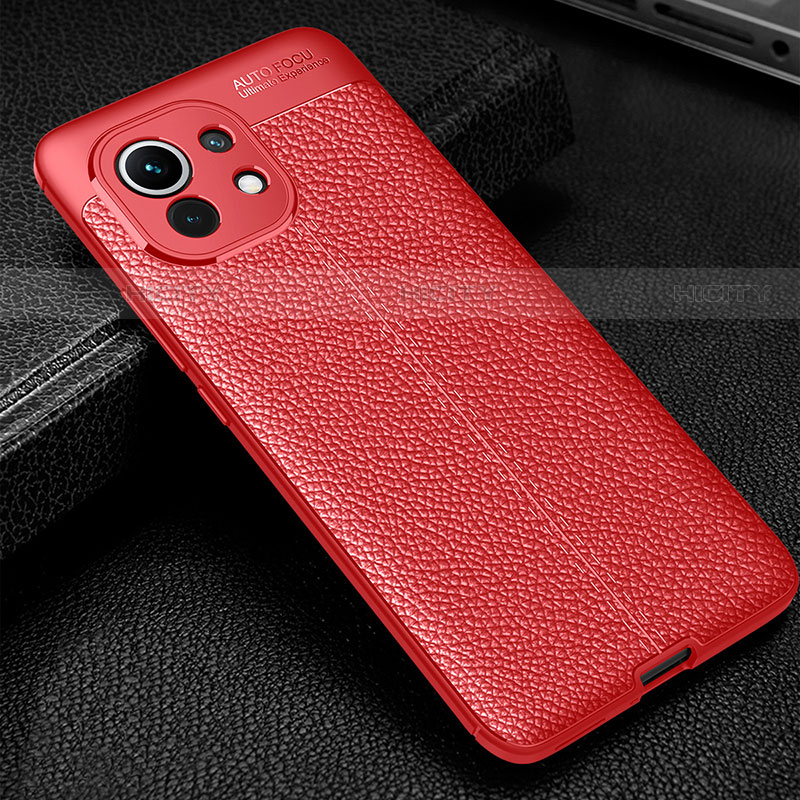 Custodia Silicone Morbida In Pelle Cover H02 per Xiaomi Mi 11 5G Rosso