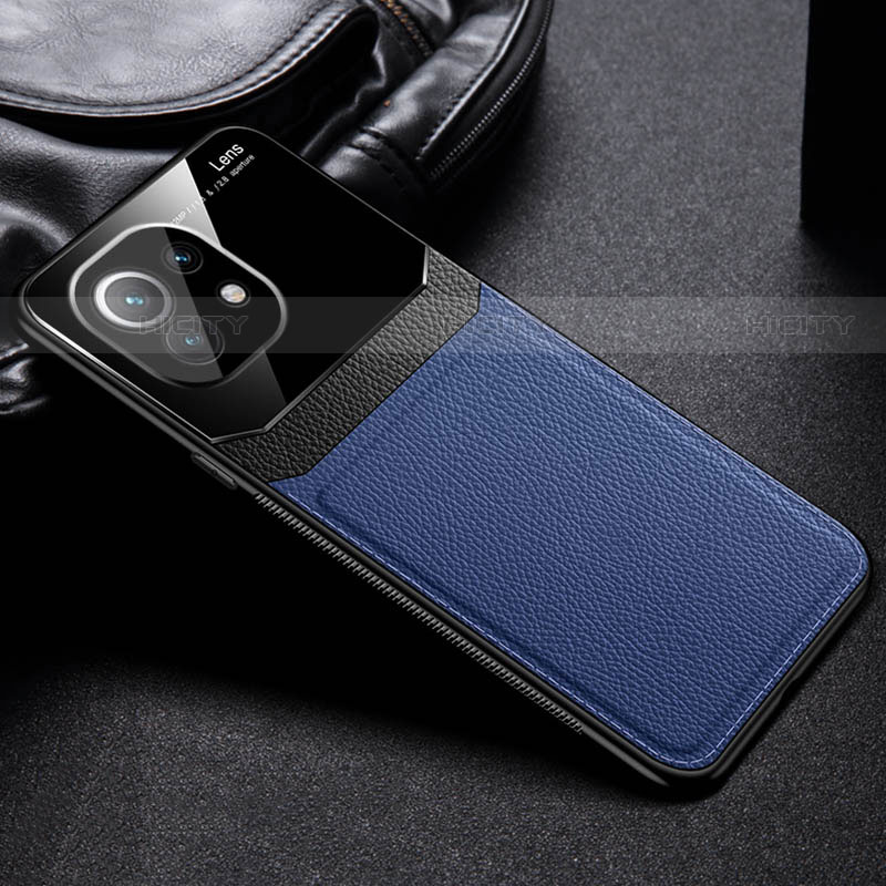 Custodia Silicone Morbida In Pelle Cover H04 per Xiaomi Mi 11 5G Blu