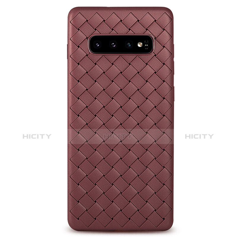 Custodia Silicone Morbida In Pelle Cover L02 per Samsung Galaxy S10 Marrone