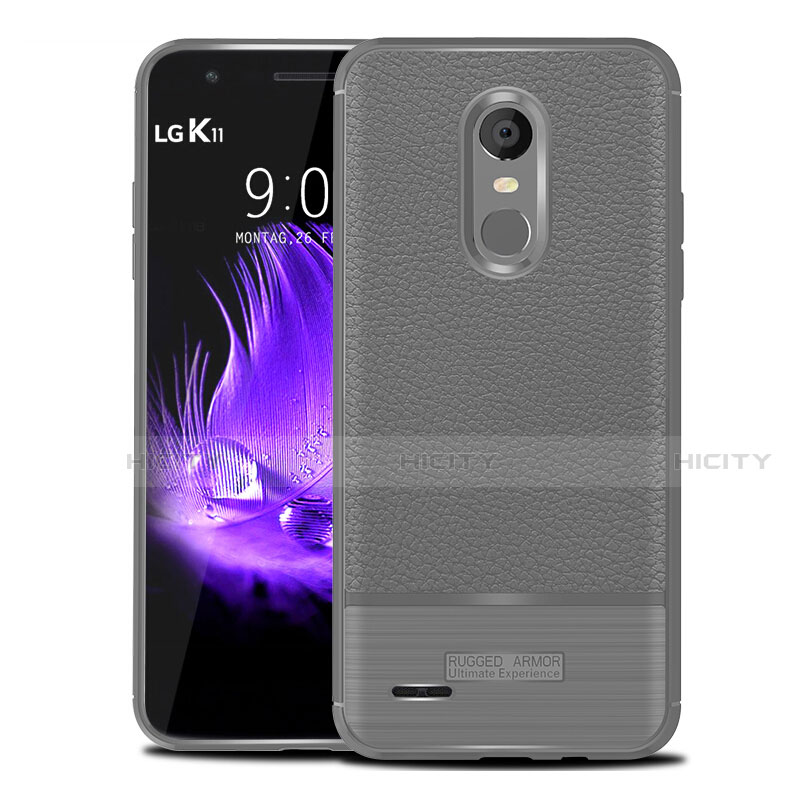 Custodia Silicone Morbida In Pelle Cover per LG K11 Grigio