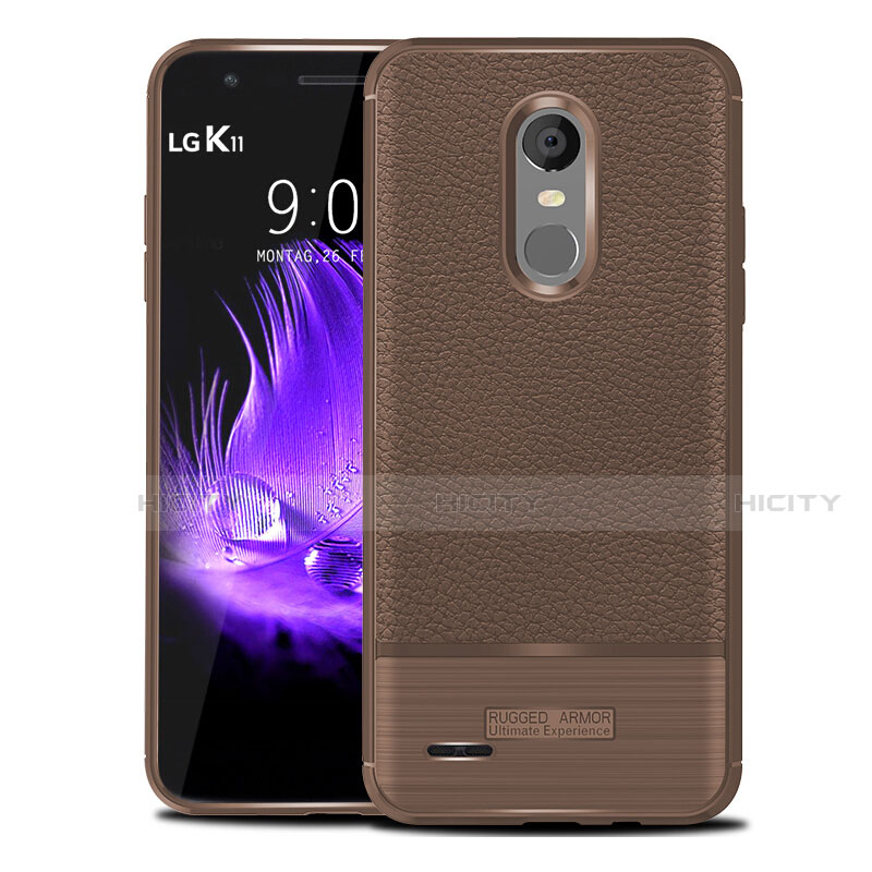 Custodia Silicone Morbida In Pelle Cover per LG K11 Marrone