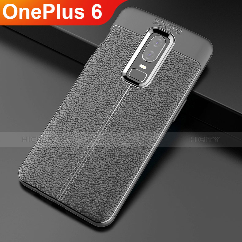 Custodia Silicone Morbida In Pelle Cover per OnePlus 6 Nero