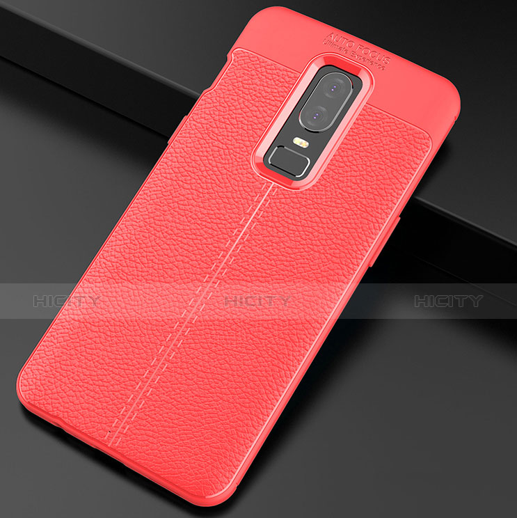Custodia Silicone Morbida In Pelle Cover per OnePlus 6 Rosso