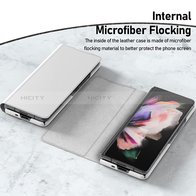 Custodia Silicone Morbida In Pelle Cover per Samsung Galaxy Z Fold3 5G Grigio