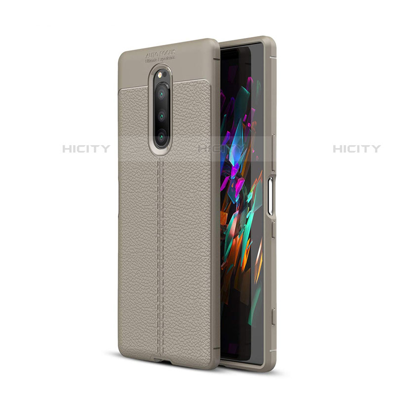 Custodia Silicone Morbida In Pelle Cover per Sony Xperia 1 Grigio