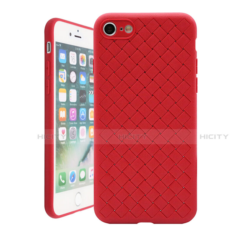 Custodia Silicone Morbida In Pelle Cover S01 per Apple iPhone 7 Rosso