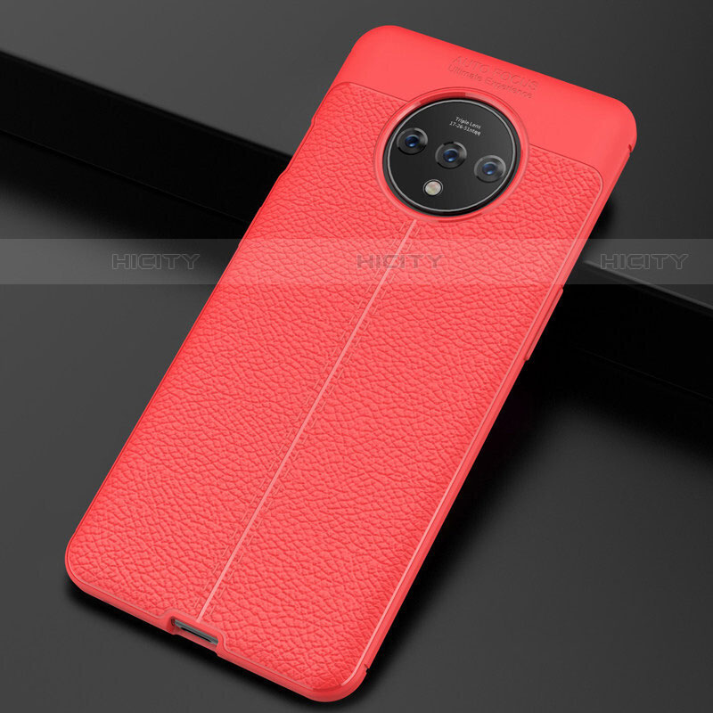 Custodia Silicone Morbida In Pelle Cover S01 per OnePlus 7T Rosso