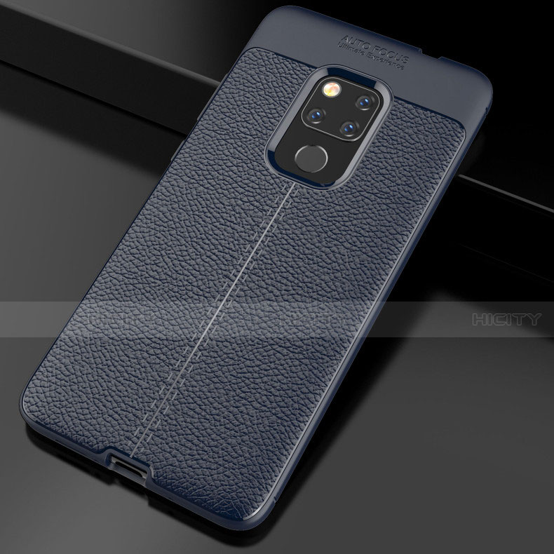 Custodia Silicone Morbida In Pelle Cover S02 per Huawei Mate 20 Blu