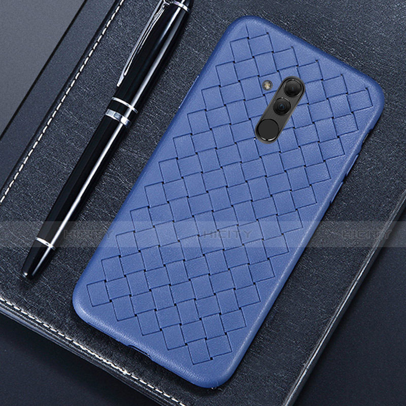 Custodia Silicone Morbida In Pelle Cover S04 per Huawei Mate 20 Lite Blu