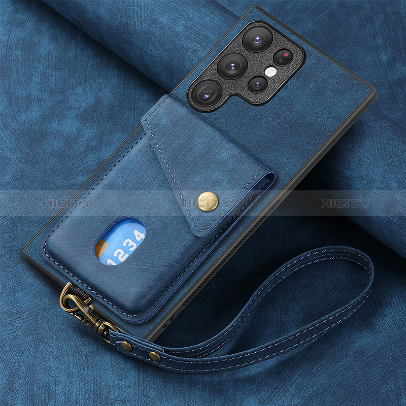 Custodia Silicone Morbida In Pelle Cover SD1 per Samsung Galaxy S22 Ultra 5G Blu