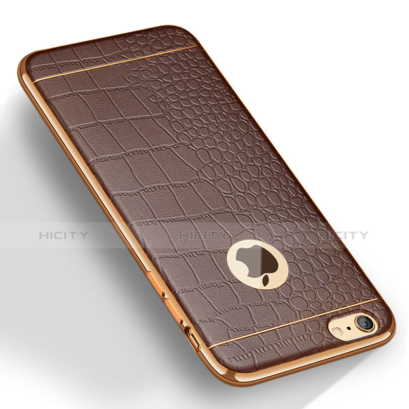 Custodia Silicone Morbida In Pelle per Apple iPhone 6S Plus Marrone