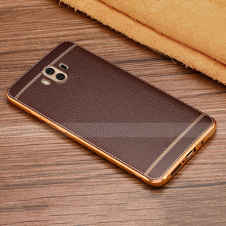 Custodia Silicone Morbida In Pelle per Huawei Mate 10 Marrone