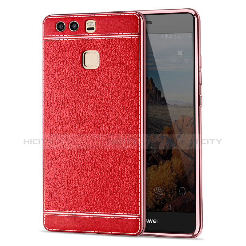 Custodia Silicone Morbida In Pelle per Huawei P9 Rosso