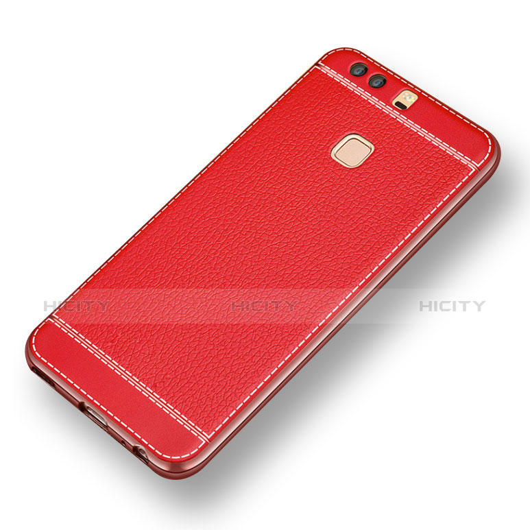 Custodia Silicone Morbida In Pelle per Huawei P9 Rosso