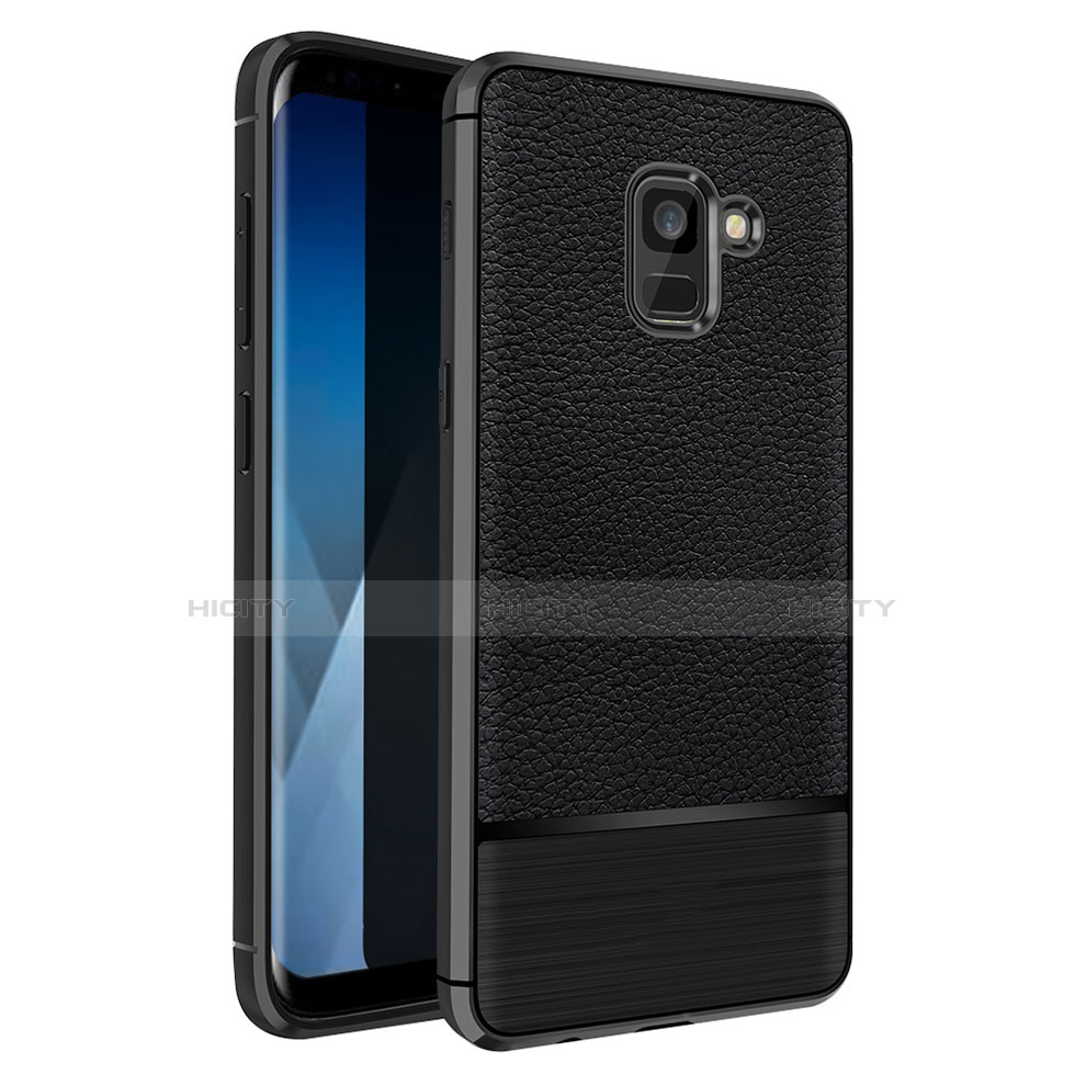 Custodia Silicone Morbida In Pelle Q01 per Samsung Galaxy A5 (2018) A530F Nero