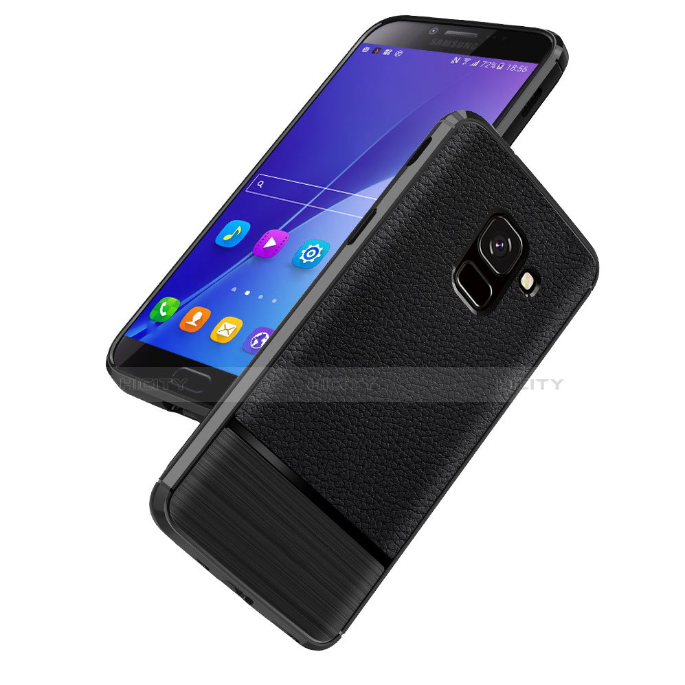 Custodia Silicone Morbida In Pelle Q01 per Samsung Galaxy On6 (2018) J600F J600G Nero