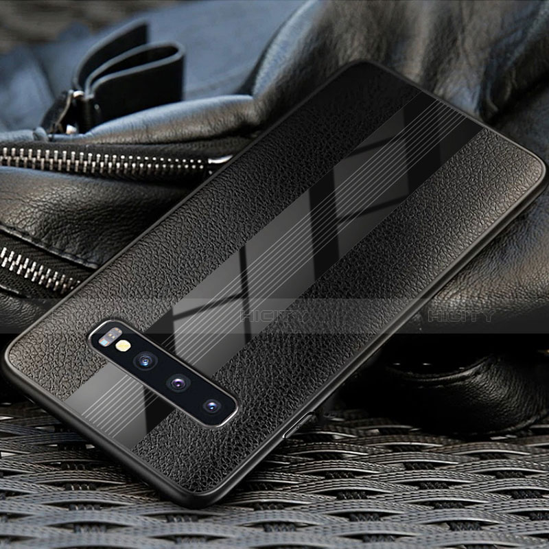Custodia Silicone Morbida In Pelle Q01 per Samsung Galaxy S10 Nero