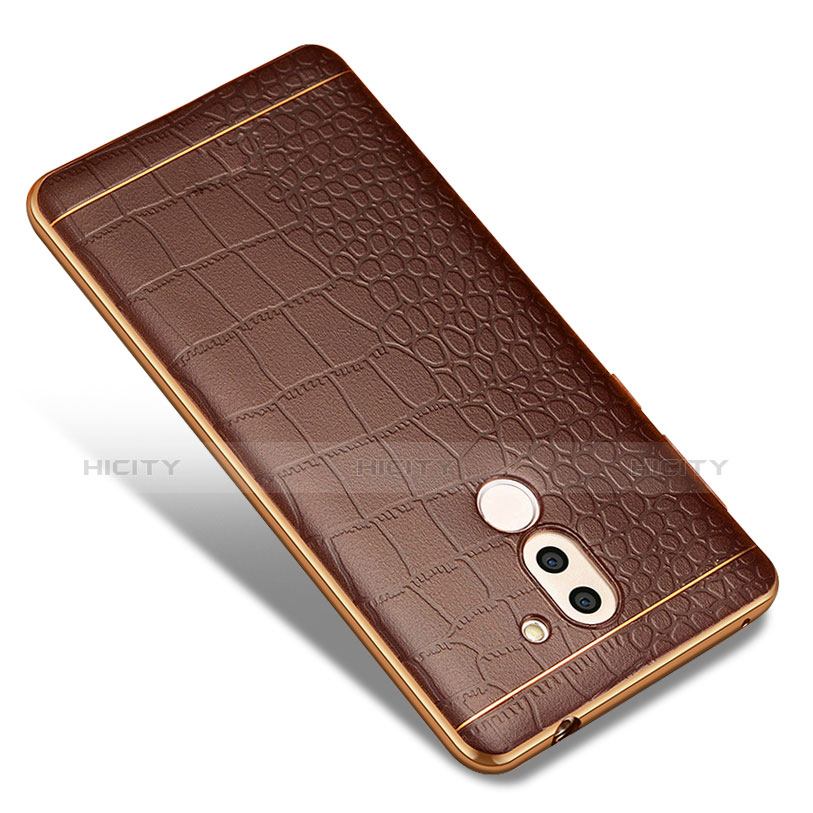 Custodia Silicone Morbida In Pelle W01 per Huawei Mate 9 Lite Marrone