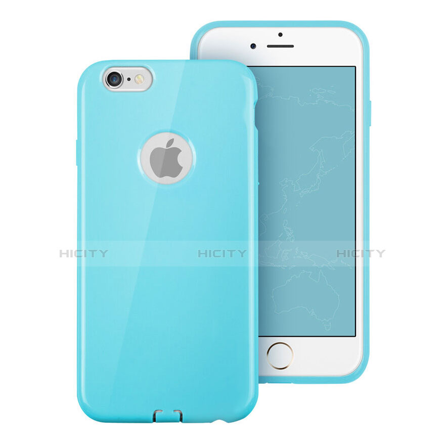 Custodia Silicone Morbida Lucido con Foro per Apple iPhone 6 Cielo Blu