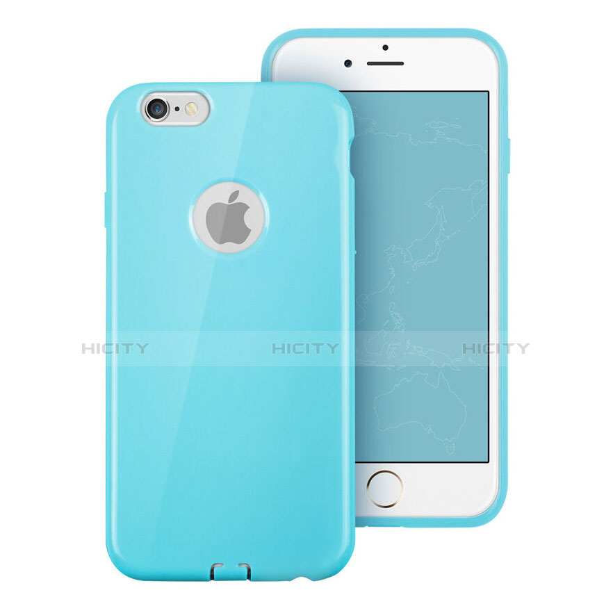 Custodia Silicone Morbida Lucido con Foro per Apple iPhone 6 Plus Cielo Blu