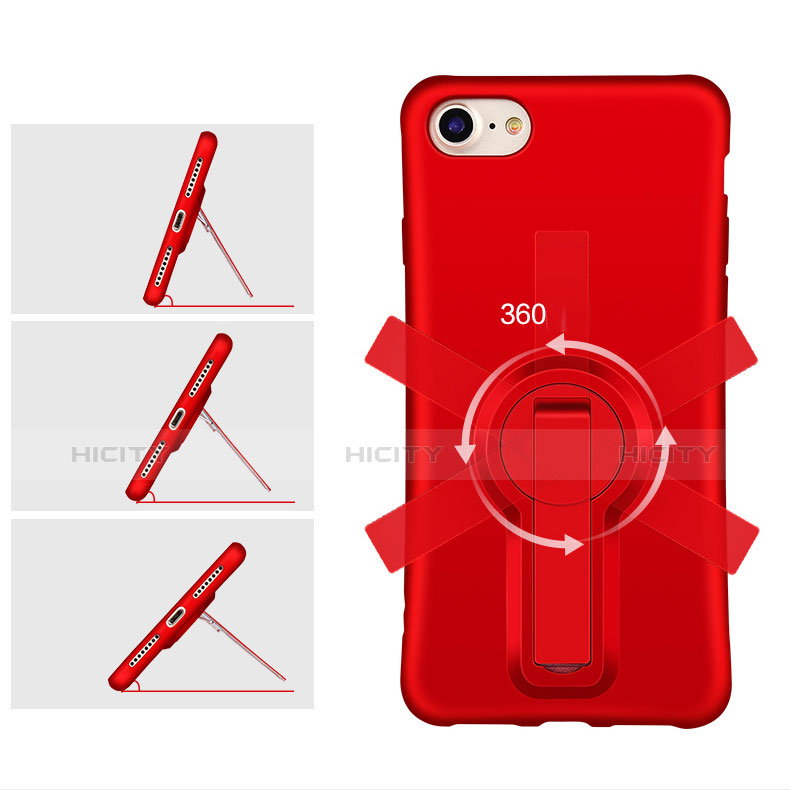 Custodia Silicone Morbida Lucido con Supporto S02 per Apple iPhone 7 Rosso