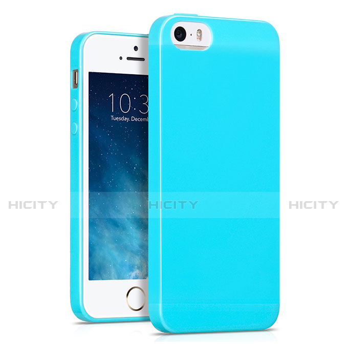 Custodia Silicone Morbida Lucido per Apple iPhone 5 Cielo Blu