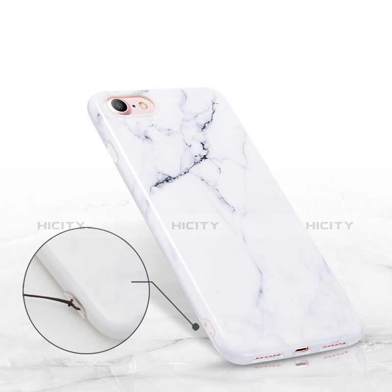 Custodia Silicone Morbida Pattern di Marmo per Apple iPhone 8 Bianco