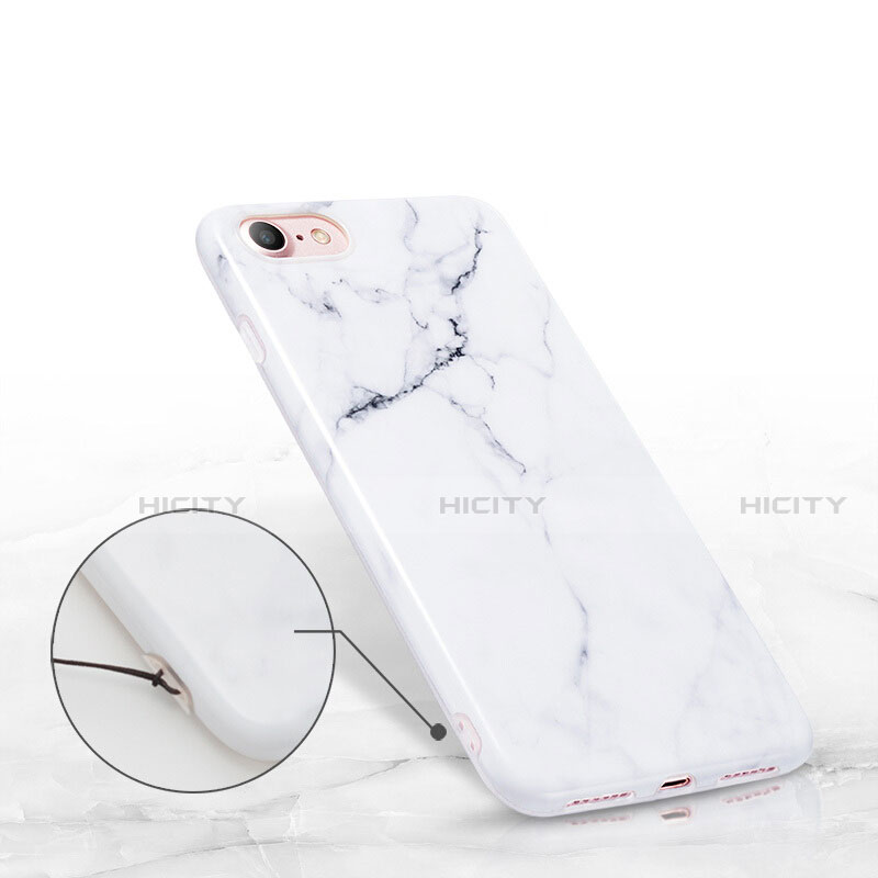 Custodia Silicone Morbida Pattern di Marmo per Apple iPhone SE (2020) Bianco
