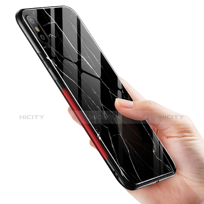 Custodia Silicone Morbida Pattern di Marmo per Apple iPhone Xs Nero