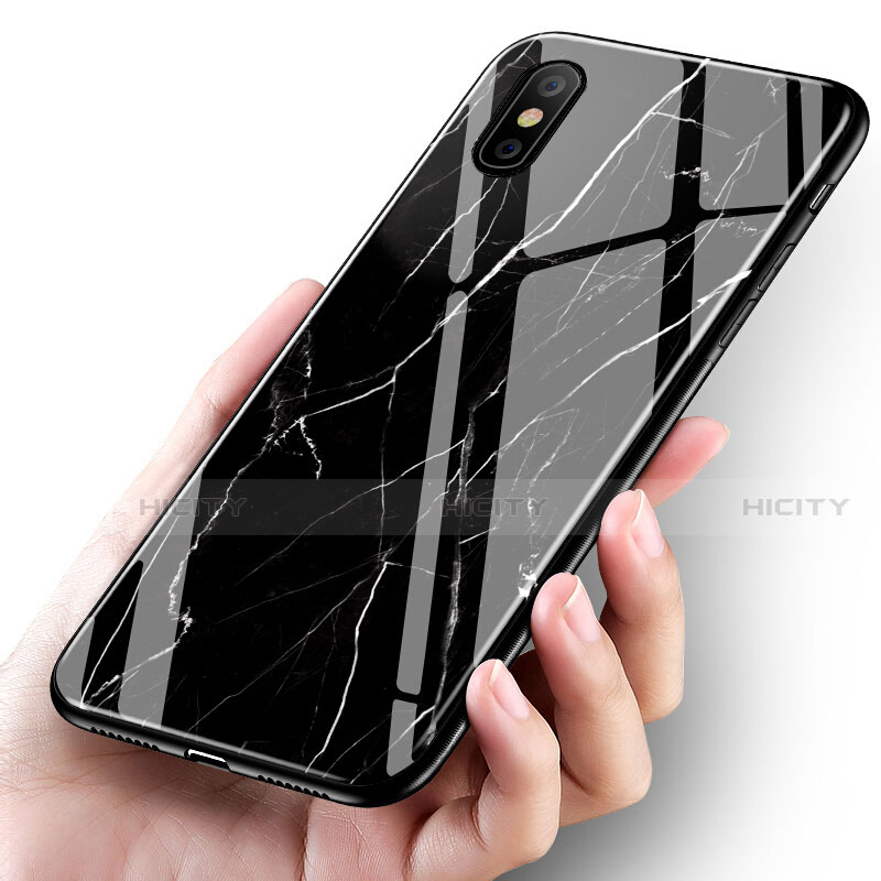 Custodia Silicone Morbida Pattern di Marmo per Apple iPhone Xs Nero