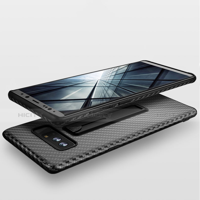 Custodia Silicone Morbida Spigato con Anello per Samsung Galaxy Note 8 Duos N950F Nero