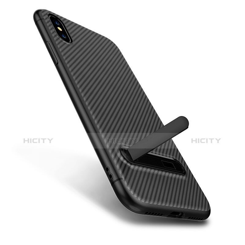 Custodia Silicone Morbida Spigato con Supporto per Apple iPhone Xs Nero