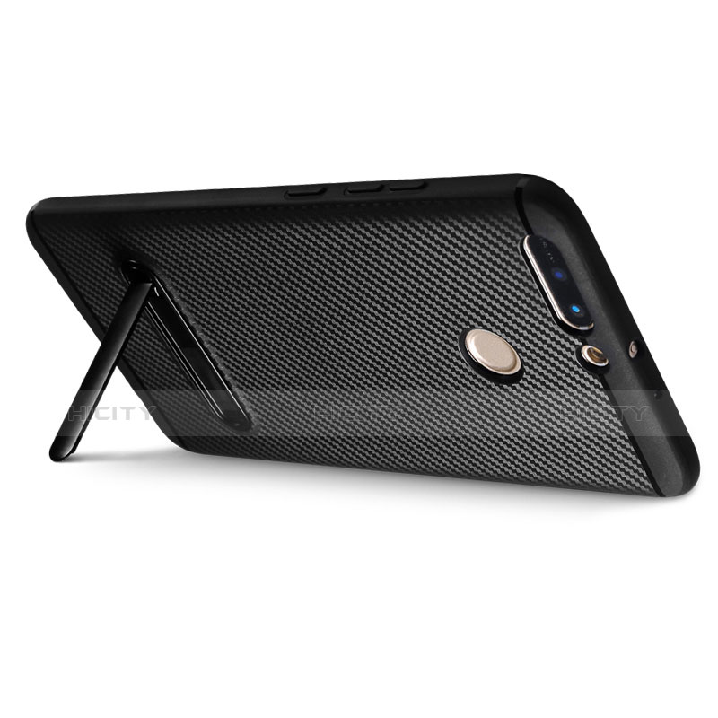 Custodia Silicone Morbida Spigato con Supporto per Huawei Honor 8 Pro Nero